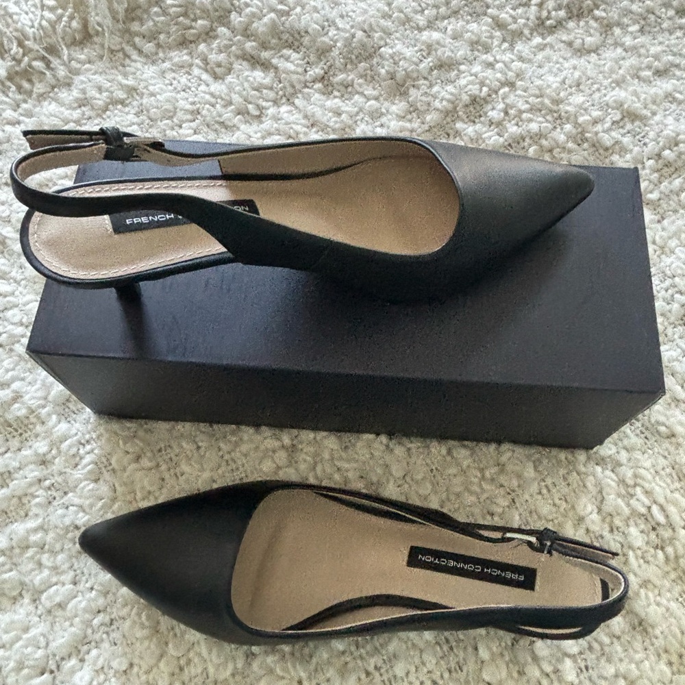 French Connection Black Slingback Kitten Heels